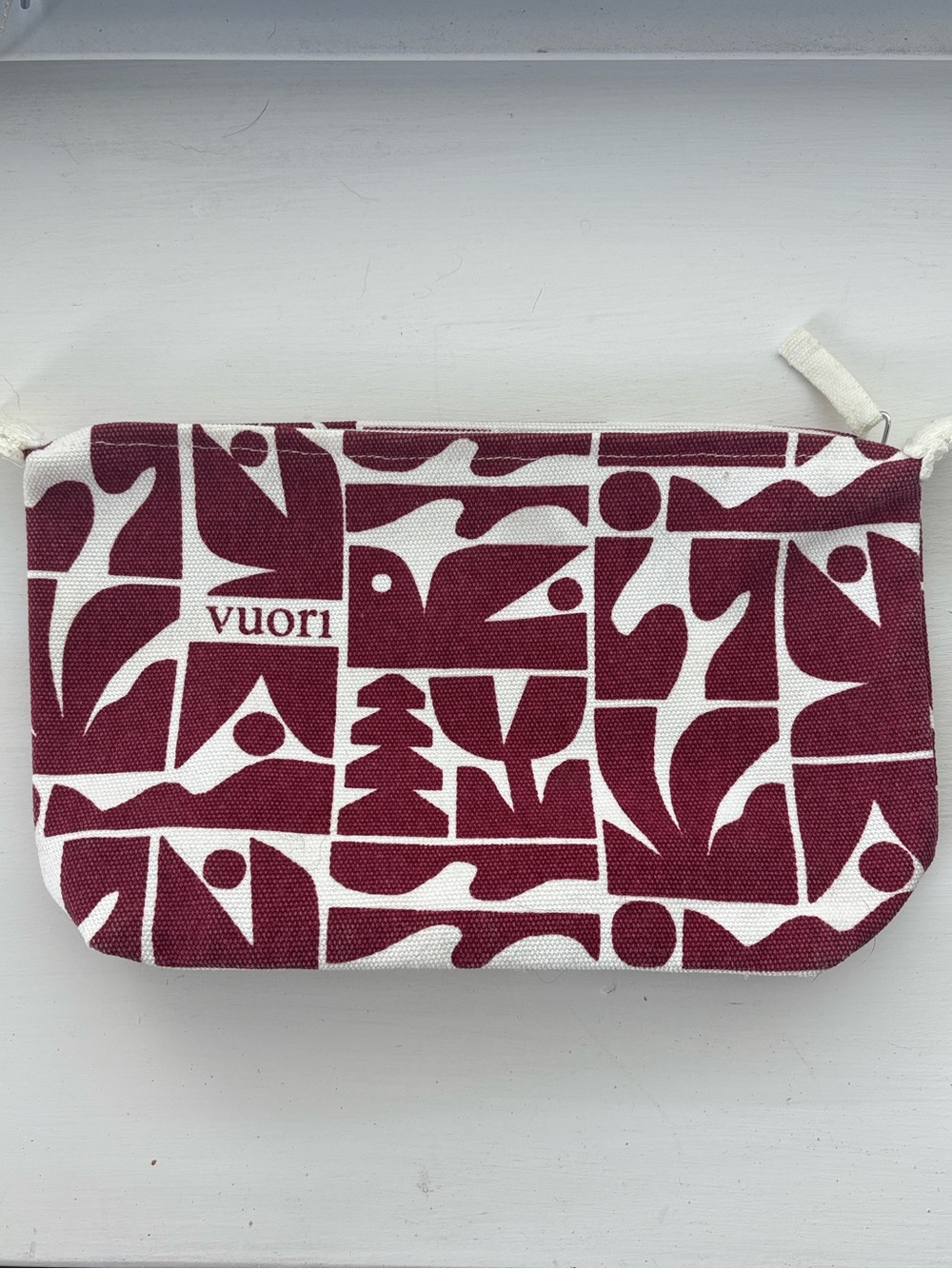 Vuori Burgundy and White Geometric Canvas Pouch